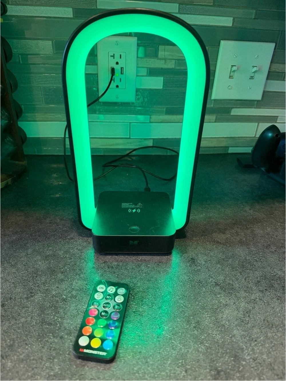 Modern Oval LED Lamp & Wireless Charger with Color Remote